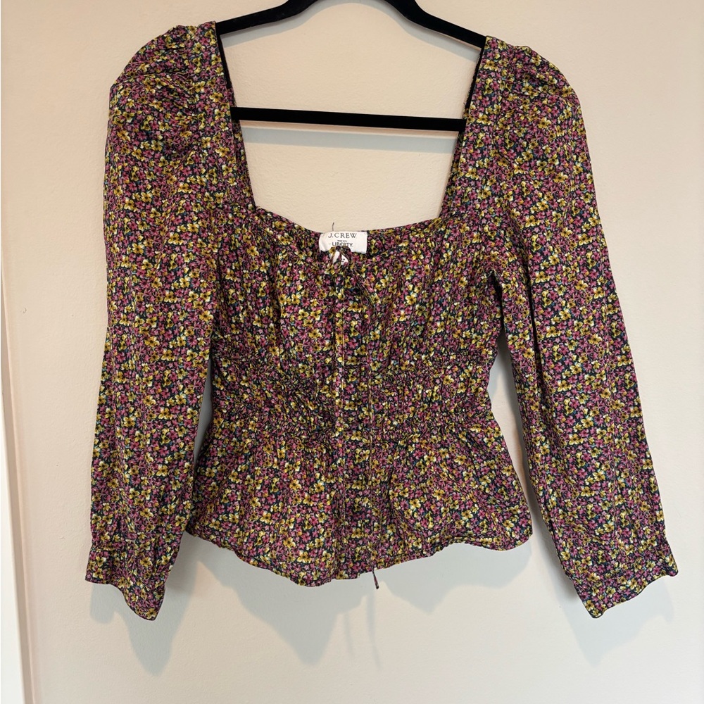 J. Crew Liberty Puff Sleeve Peplum Blouse - 6